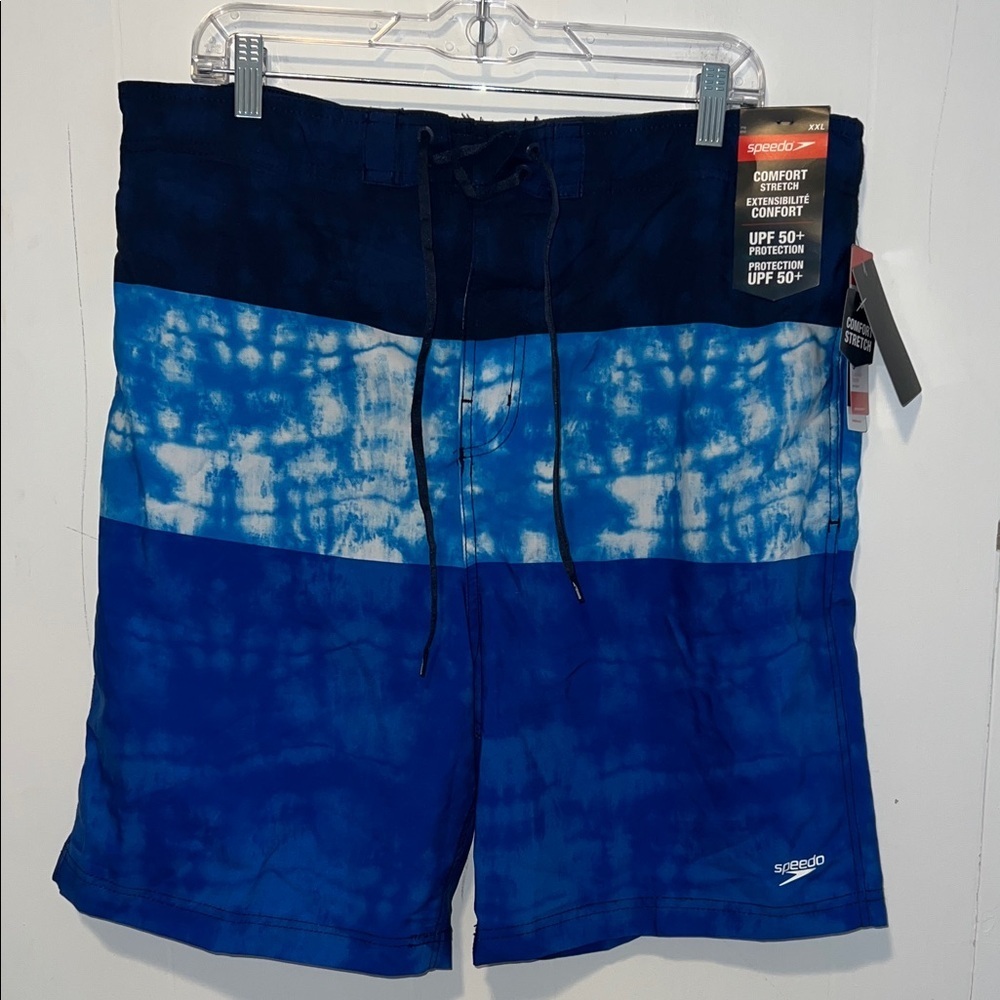 Speedo Men’s Blue Tie-Dye Board Shorts with Navy Waistband Size XXL 0329267